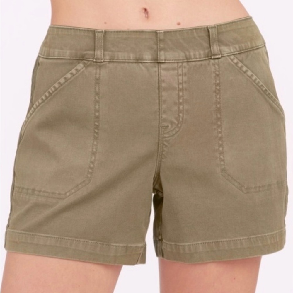 Spanx Olive Green Stretch Pull-on Twill Shorts